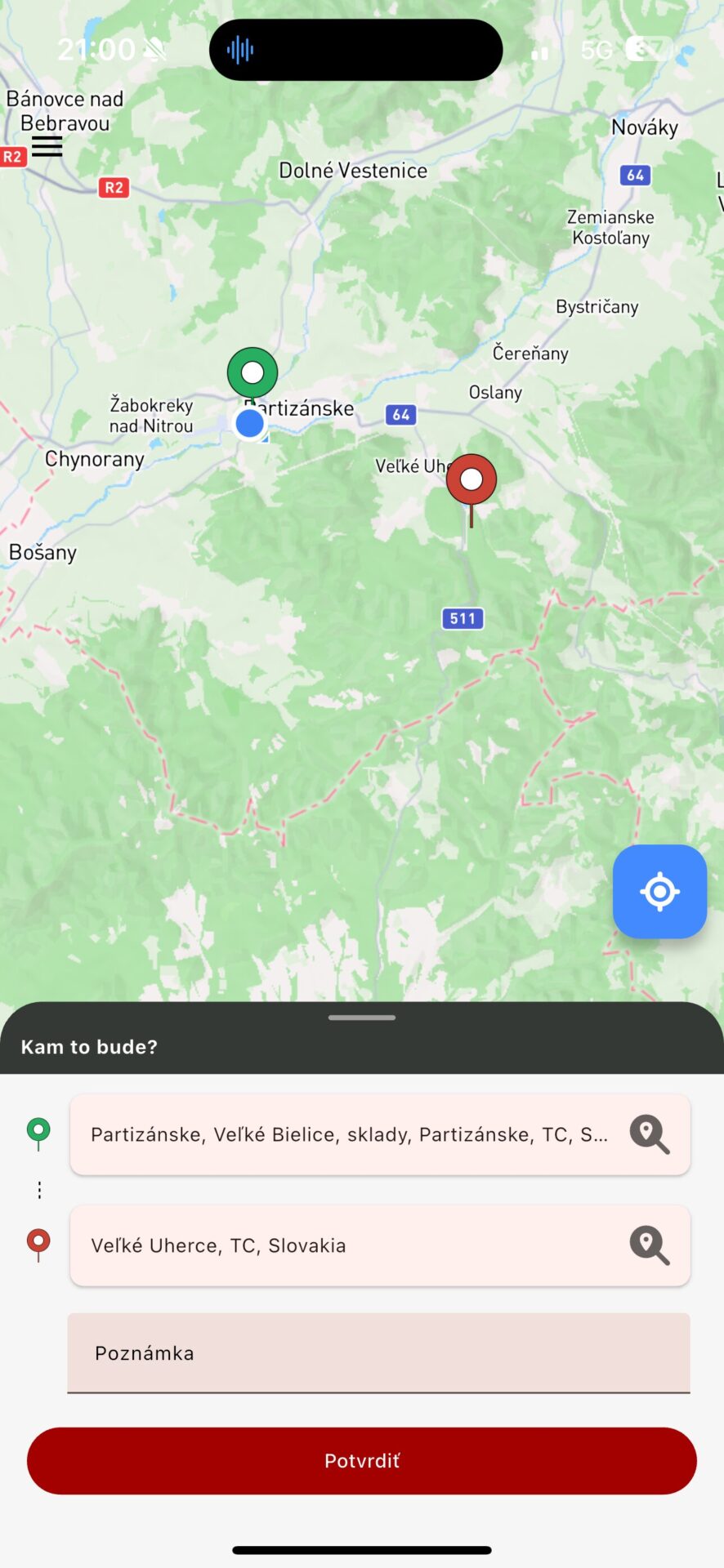 Aplikácia Joker Taxi otvorená v telefóne – mapa a objednanie jazdy